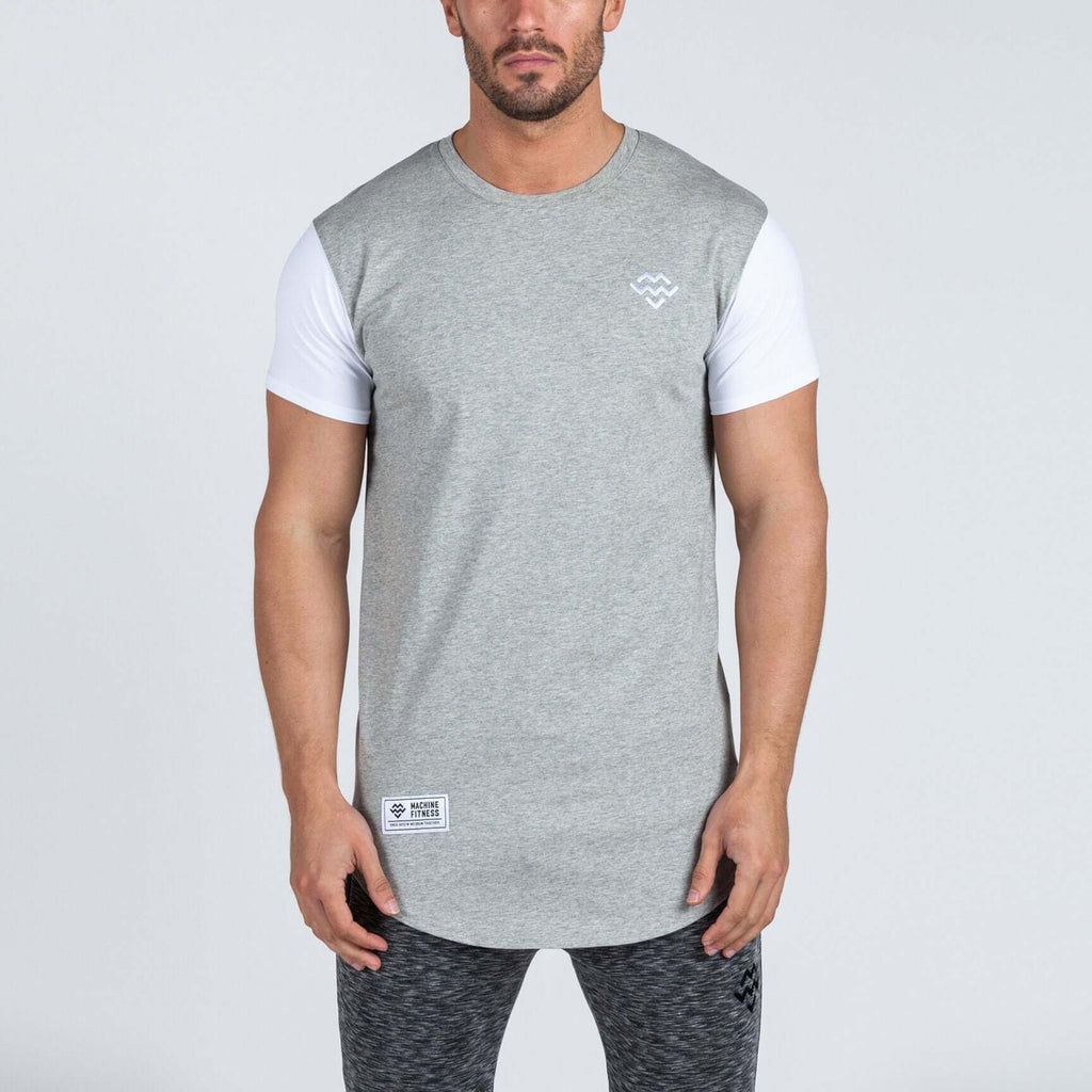 Curved Hem Extended T-Shirt (Grey/White) - Machine Fitness