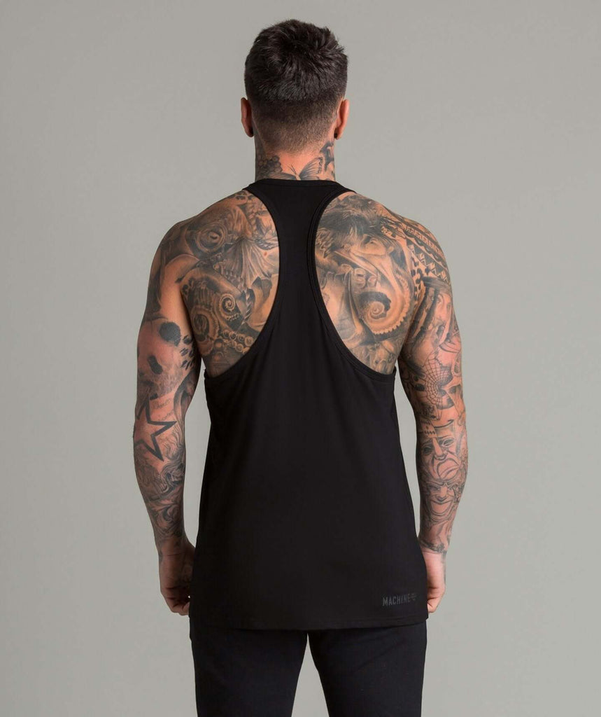 Machine Tech Fabric Stringer Vest (Black/Black) - Machine Fitness