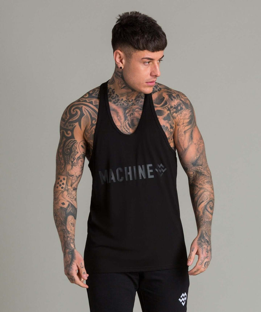 Machine Tech Fabric Stringer Vest (Black/Black) - Machine Fitness