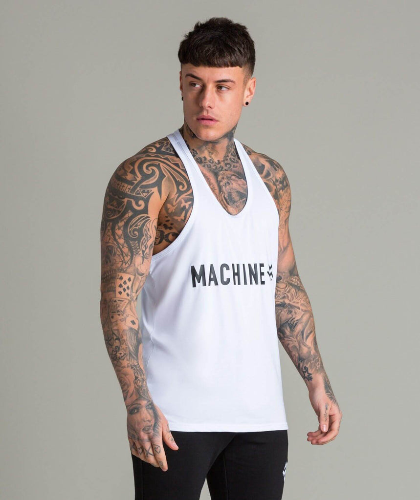 Machine Tech Fabric Stringer Vest (White) - Machine Fitness