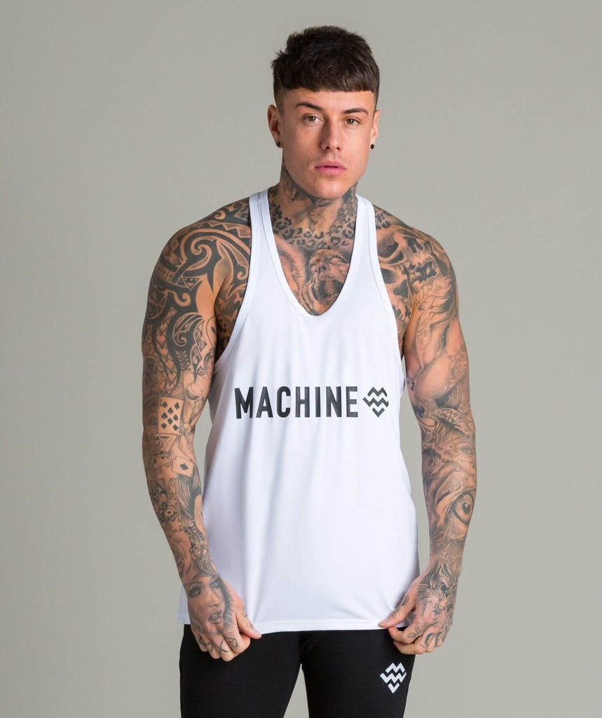 Machine Tech Fabric Stringer Vest (White) - Machine Fitness