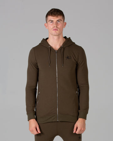 Rated Fitted Zip Up Hoodie (Khaki) - Machine Fitness