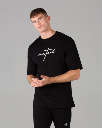 Rated Script T-Shirt (Black/White) - Machine Fitness