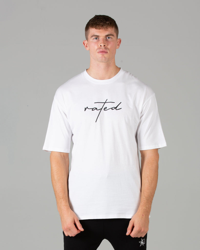 Rated Script T-Shirt (White) - Machine Fitness