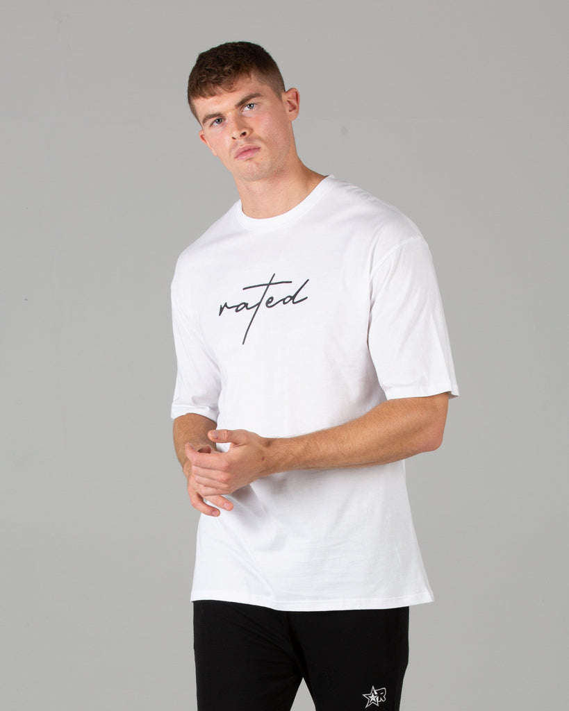 Rated Script T-Shirt (White) - Machine Fitness