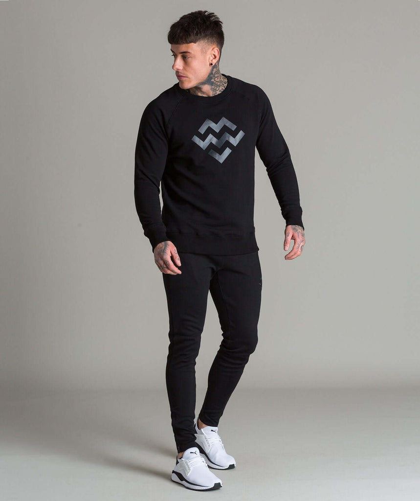 Statement Crew Neck (Black/Black) - Machine Fitness