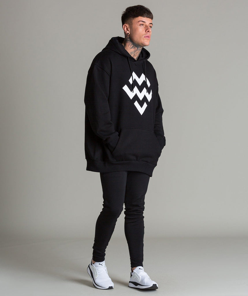 Warm Up Oversized Hoodie  (Black/White) - Machine Fitness